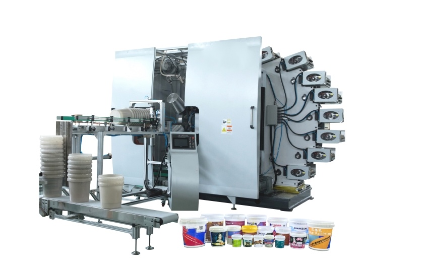 Curved bucket printing machine